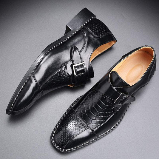 Metallic Buckle Alligator Texture Leather Slip-On Formal Shoes