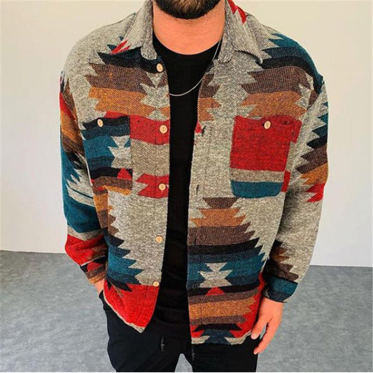 Men's casual colorful lapel long sleeve cardigan jacket