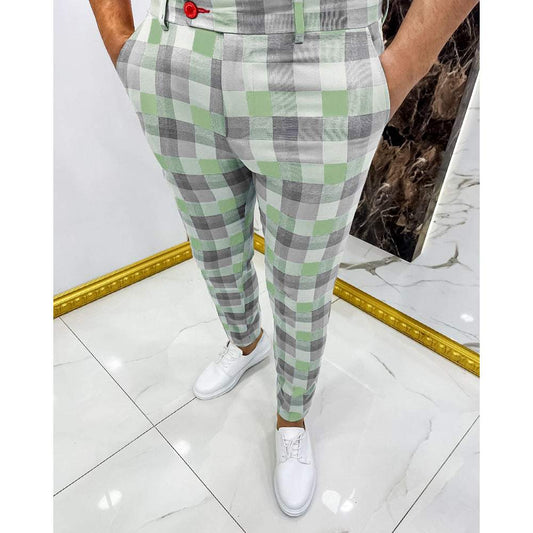Men's Ghent Pants Checked Casual Trousers Elegant Pants