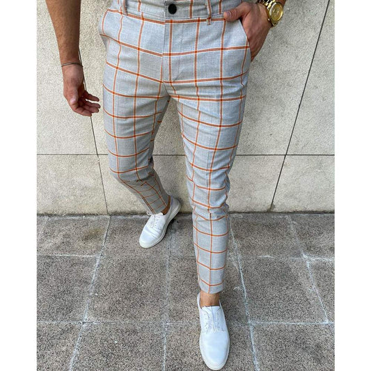 Men's Plaid Printing Leisure Pants Simple Trousers